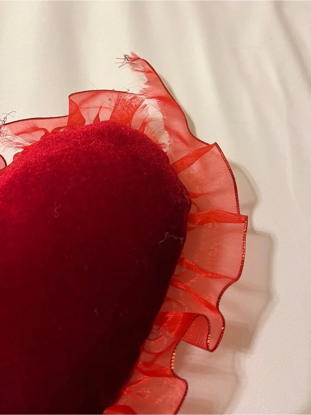 Red Heart LOVE Embroidered Plush Pillow Ruffle Velvet 9